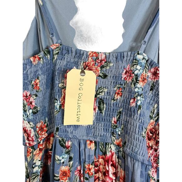 BOG Collective NWT Maxi Dress Size Medium. Light Blue And Pink Floral - Picture 6 of 9
